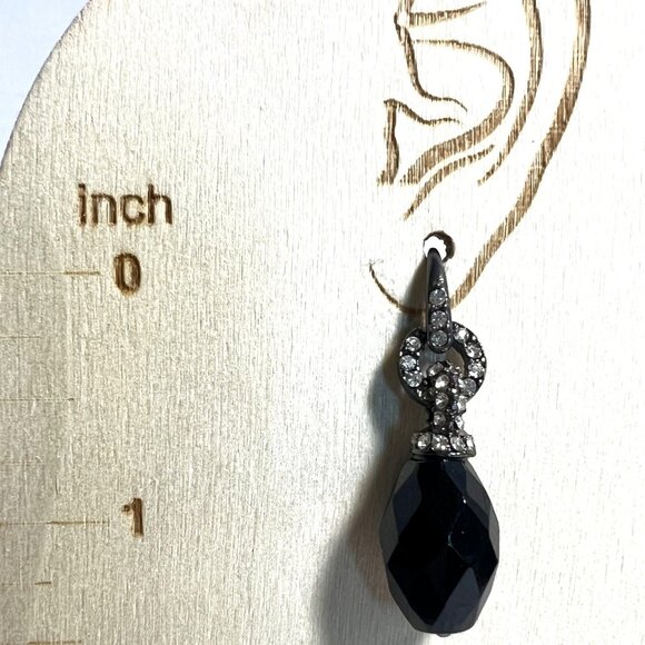 Vtg 925 Silver & Faceted Black Glass Earrings with Rhinestones on French Hook - Picture 2 of 8